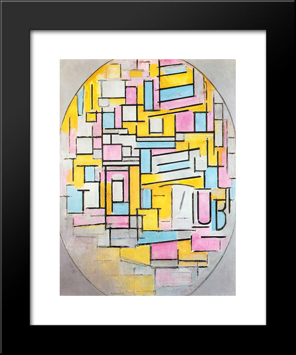 Composition With Oval In Color Planes Ii 20x24 Black Modern Wood Framed Art Print Poster by Mondrian, Piet