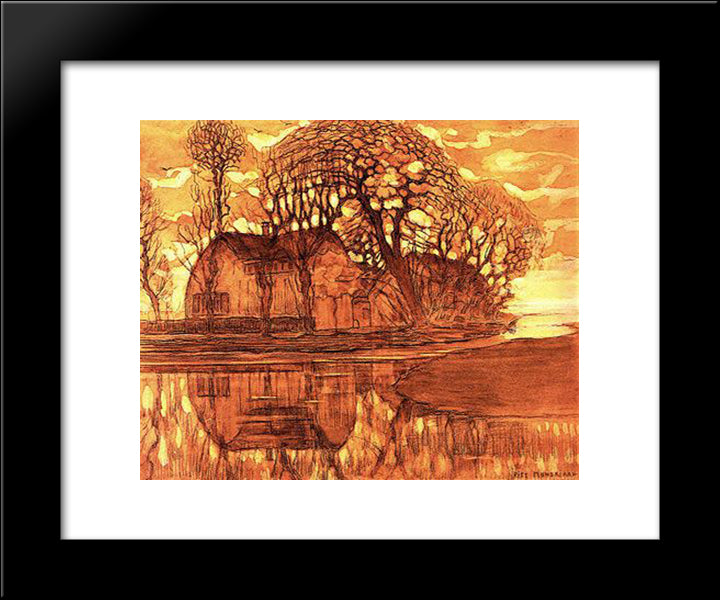 Farm At Duivendrecht 20x24 Black Modern Wood Framed Art Print Poster by Mondrian, Piet