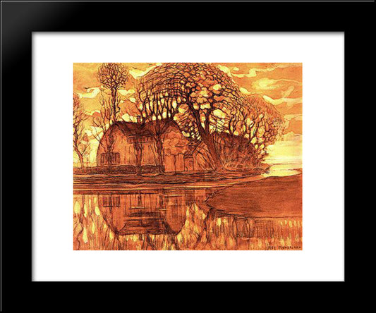 Farm At Duivendrecht 20x24 Black Modern Wood Framed Art Print Poster by Mondrian, Piet