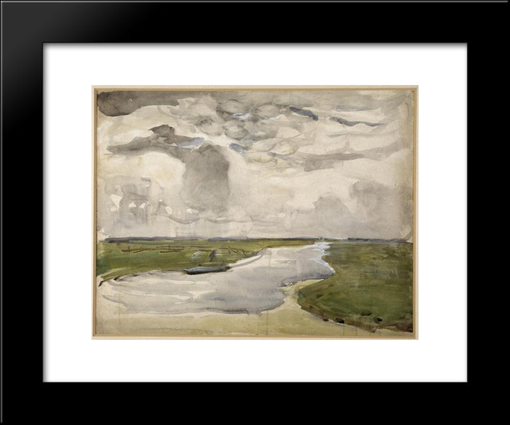 Meandering Landscape With River 20x24 Black Modern Wood Framed Art Print Poster by Mondrian, Piet