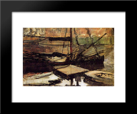 Moored Ships Sun 20x24 Black Modern Wood Framed Art Print Poster by Mondrian, Piet