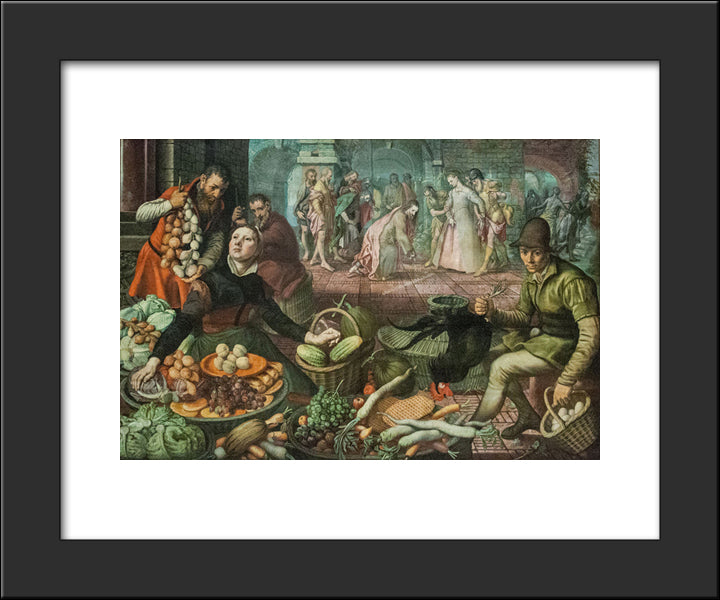 Christ And The Woman Taken In Adultery 20x24 Black Modern Wood Framed Art Print Poster by Aertsen, Pieter