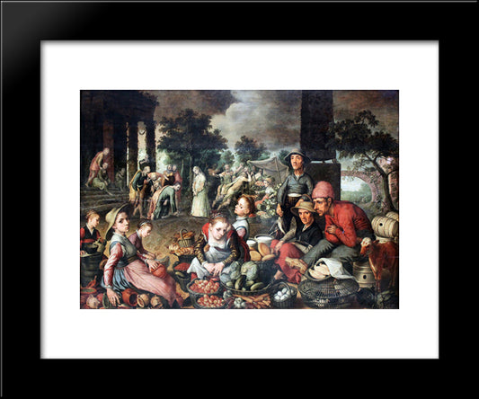 Market With Christ And The Woman Taken In Adultery 20x24 Black Modern Wood Framed Art Print Poster by Aertsen, Pieter