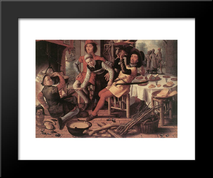 Peasants By The Hearth 20x24 Black Modern Wood Framed Art Print Poster by Aertsen, Pieter