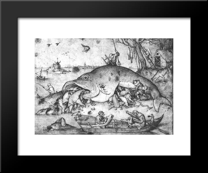 Big Fishes Eat Small Fishes 20x24 Black Modern Wood Framed Art Print Poster by Bruegel the Elder, Pieter