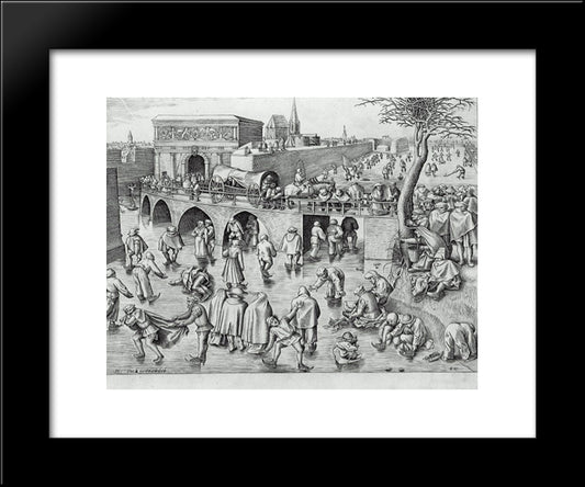 Ice Skating Before The Gate Of Saint George, Antwerp 20x24 Black Modern Wood Framed Art Print Poster by Bruegel the Elder, Pieter