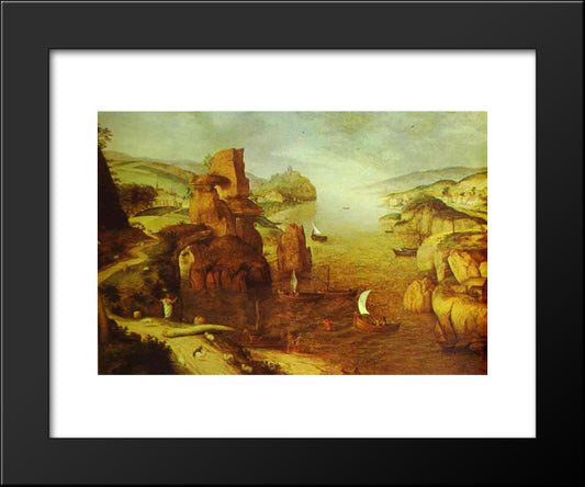 Landscape With Christ Appearing To The Apostles At The Sea Of Tiberias 20x24 Black Modern Wood Framed Art Print Poster by Bruegel the Elder, Pieter