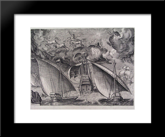 Man Of War Between Two Galleys 20x24 Black Modern Wood Framed Art Print Poster by Bruegel the Elder, Pieter