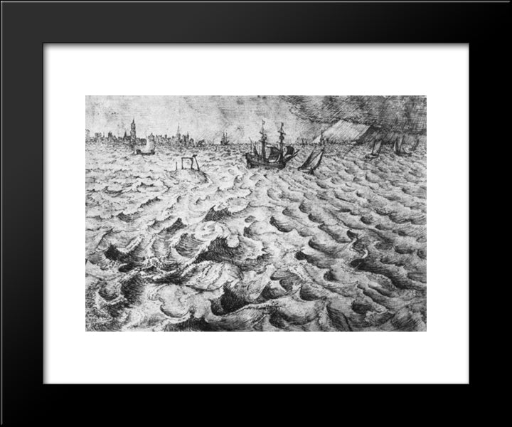Seascape With A View Of Antwerp 20x24 Black Modern Wood Framed Art Print Poster by Bruegel the Elder, Pieter