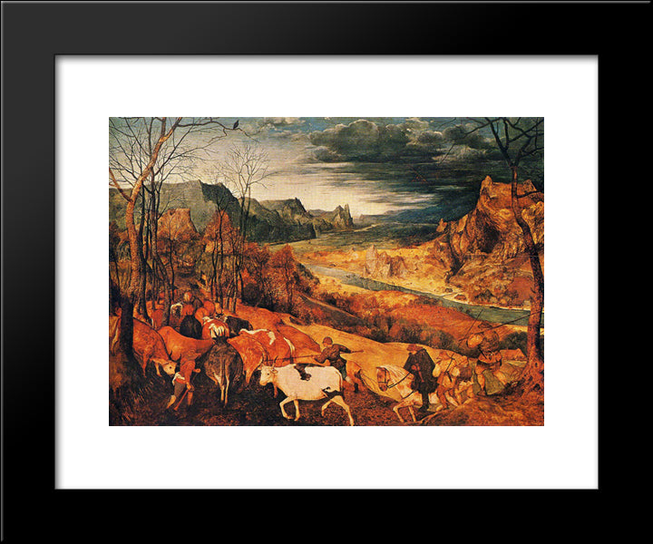 The Return Of The Herd (Autumn) 20x24 Black Modern Wood Framed Art Print Poster by Bruegel the Elder, Pieter