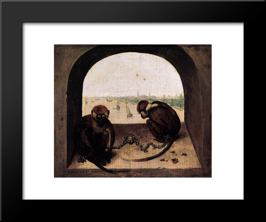 Two Chained Monkeys 20x24 Black Modern Wood Framed Art Print Poster by Bruegel the Elder, Pieter