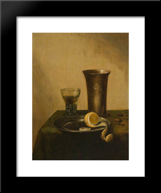 A Silver Beaker, A Roemer And A Peeled Lemon 20x24 Black Modern Wood Framed Art Print Poster by Claesz, Pieter