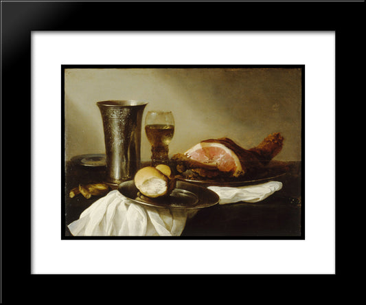 Breakfast Piece 20x24 Black Modern Wood Framed Art Print Poster by Claesz, Pieter