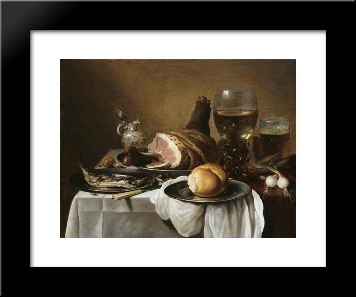 Breakfast Piece 1640 20x24 Black Modern Wood Framed Art Print Poster by Claesz, Pieter