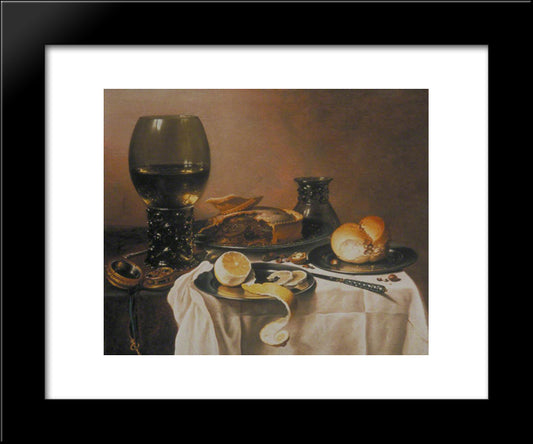 Breakfast Still Life With Roemer, Meat Pie, Lemon And Bread 20x24 Black Modern Wood Framed Art Print Poster by Claesz, Pieter