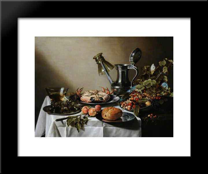 Still Life. Food, Glasses And A Jug On A Table 20x24 Black Modern Wood Framed Art Print Poster by Claesz, Pieter