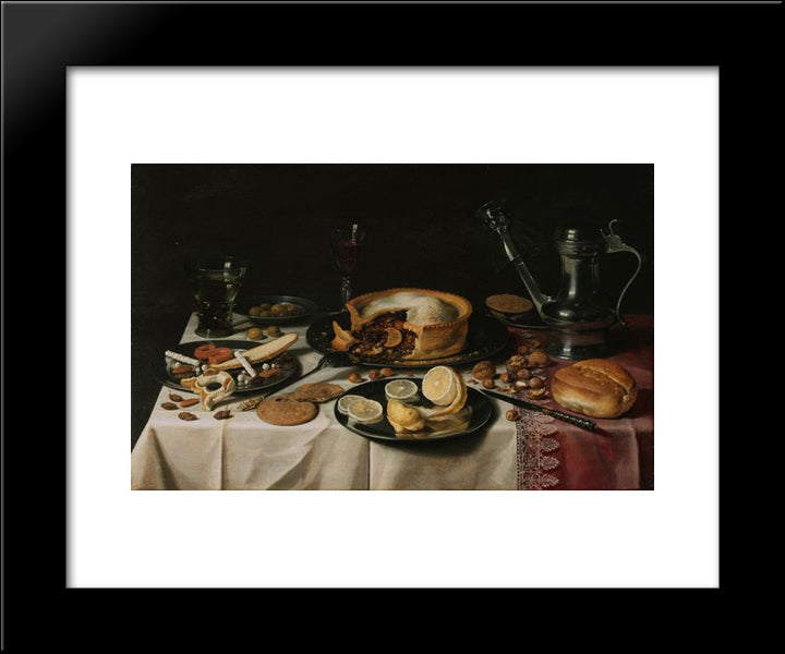 Still Life 1630 20x24 Black Modern Wood Framed Art Print Poster by Claesz, Pieter