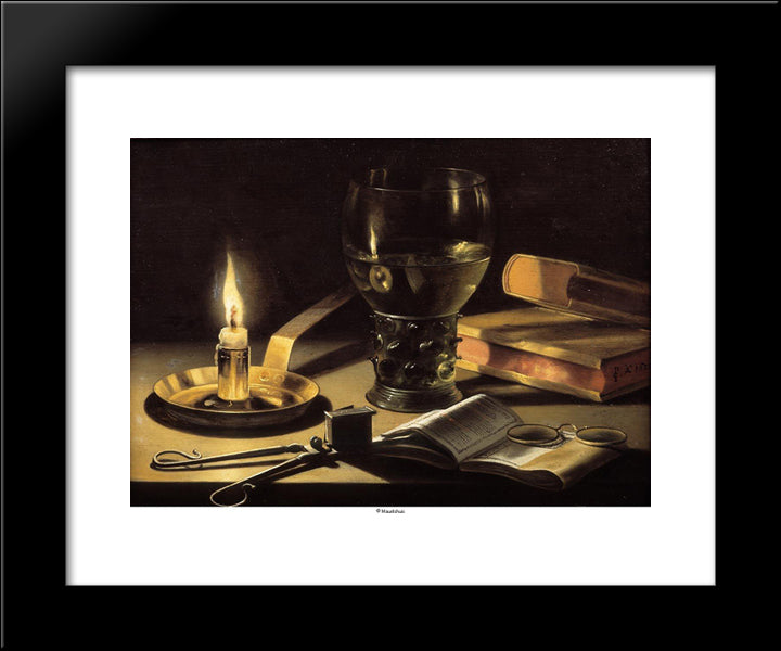 Still Life With A Burning Candle 20x24 Black Modern Wood Framed Art Print Poster by Claesz, Pieter