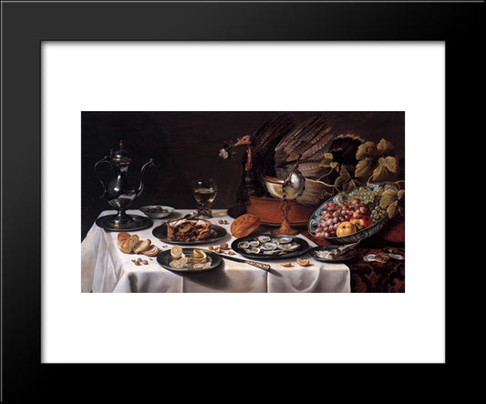 Still Life With A Turkey Pie 20x24 Black Modern Wood Framed Art Print Poster by Claesz, Pieter