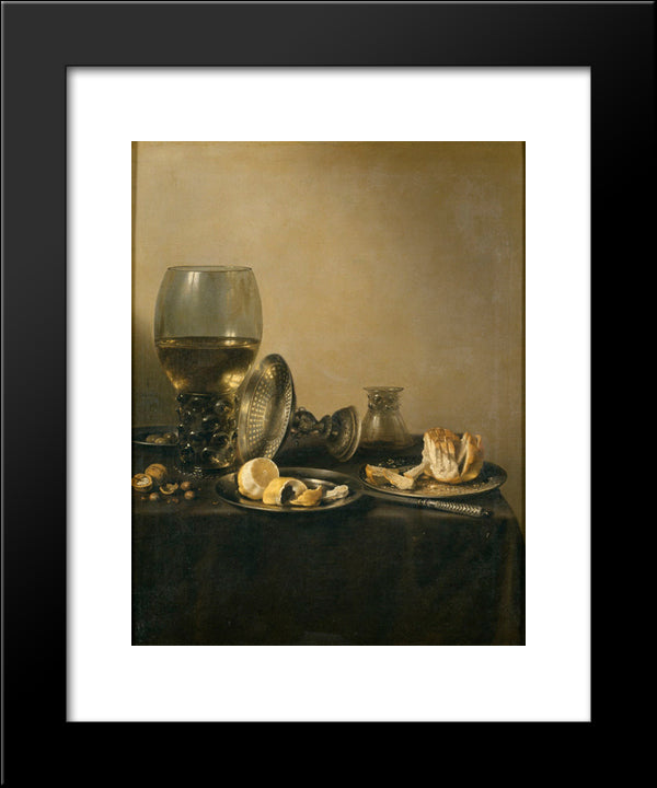 Still Life With Goblet, Silver Tureen And Bread 20x24 Black Modern Wood Framed Art Print Poster by Claesz, Pieter