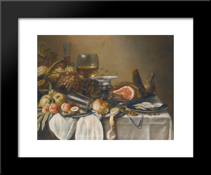 Still Life With Ham 20x24 Black Modern Wood Framed Art Print Poster by Claesz, Pieter
