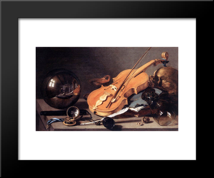 Still Life With Violin And Glass Ball 20x24 Black Modern Wood Framed Art Print Poster by Claesz, Pieter