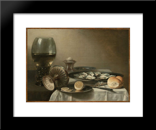 Still Life With Wine Goblet And Oysters 20x24 Black Modern Wood Framed Art Print Poster by Claesz, Pieter