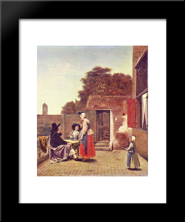 A Dutch Courtyard 20x24 Black Modern Wood Framed Art Print Poster by Hooch, Pieter de