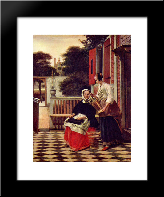 A Mistress And Her Maid 20x24 Black Modern Wood Framed Art Print Poster by Hooch, Pieter de