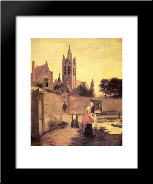 A Woman And A Child On A Bleichwiese 20x24 Black Modern Wood Framed Art Print Poster by Hooch, Pieter de