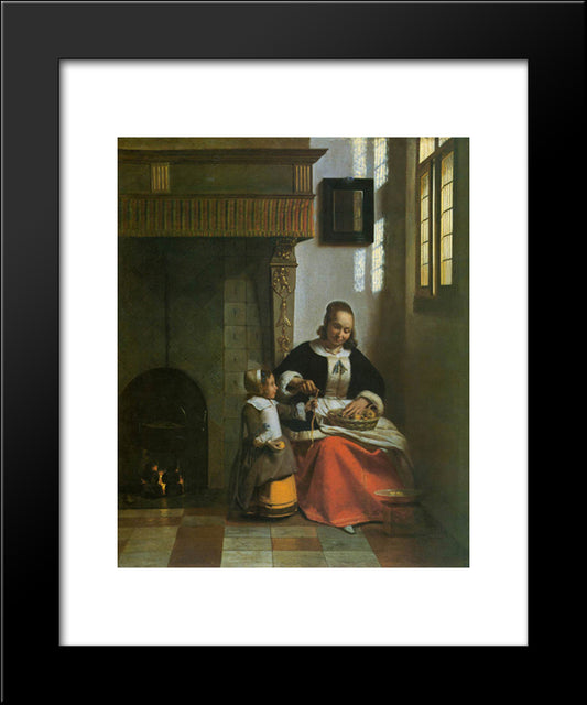 A Woman Peeling Apples 20x24 Black Modern Wood Framed Art Print Poster by Hooch, Pieter de