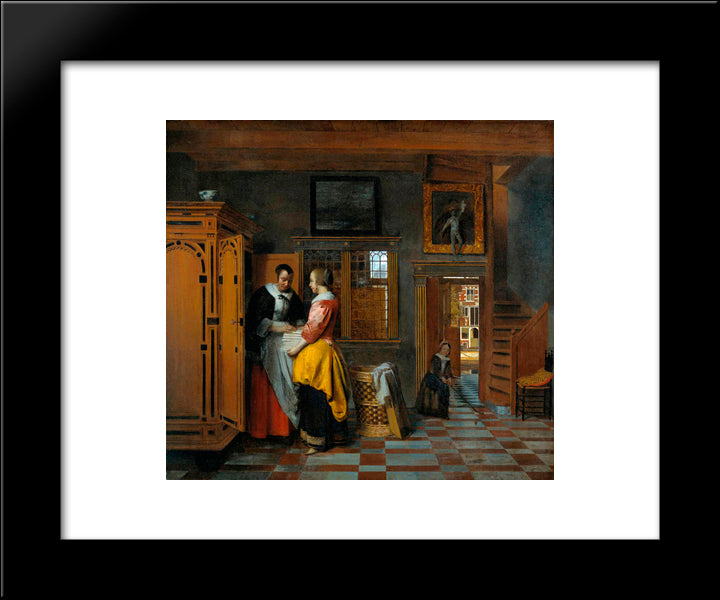 At The Linen Closet 20x24 Black Modern Wood Framed Art Print Poster by Hooch, Pieter de