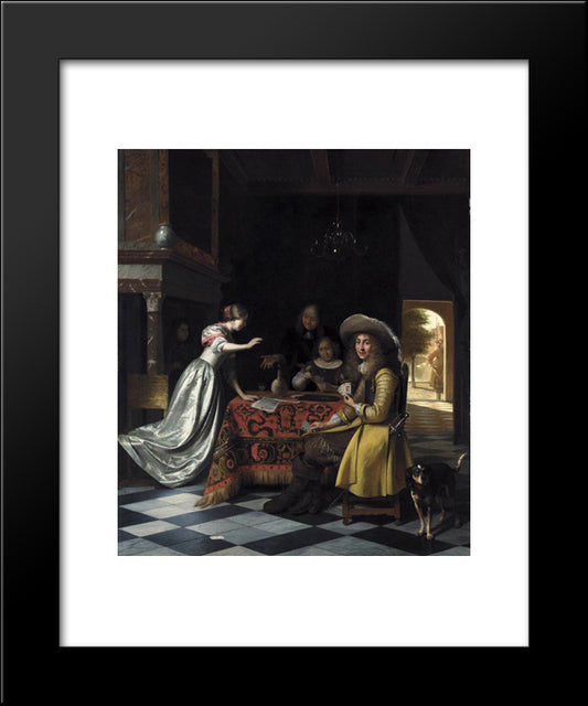 Card Players At A Table 20x24 Black Modern Wood Framed Art Print Poster by Hooch, Pieter de