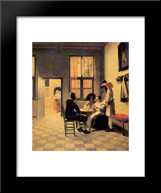 Cardplayers 20x24 Black Modern Wood Framed Art Print Poster by Hooch, Pieter de