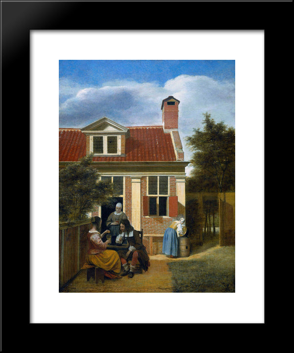 Company In Garden 20x24 Black Modern Wood Framed Art Print Poster by Hooch, Pieter de