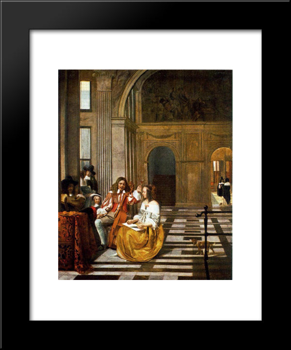 Company Making Music 20x24 Black Modern Wood Framed Art Print Poster by Hooch, Pieter de