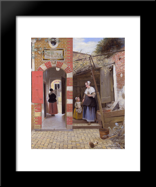 Courtyard Of A House In Delft 20x24 Black Modern Wood Framed Art Print Poster by Hooch, Pieter de