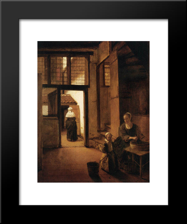 Interior Of A Dutch House 20x24 Black Modern Wood Framed Art Print Poster by Hooch, Pieter de