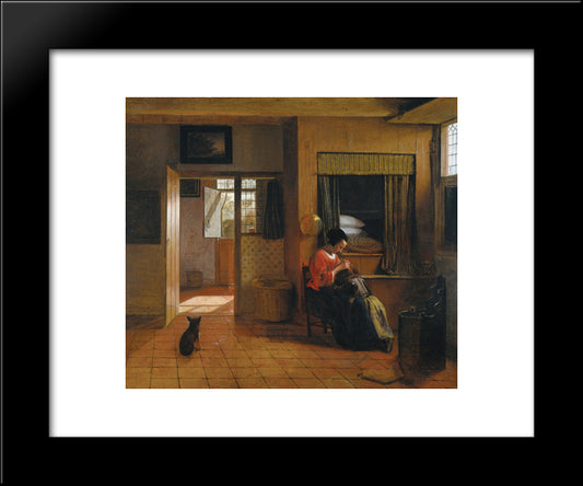 Interior With A Mother Delousing Her Child 20x24 Black Modern Wood Framed Art Print Poster by Hooch, Pieter de