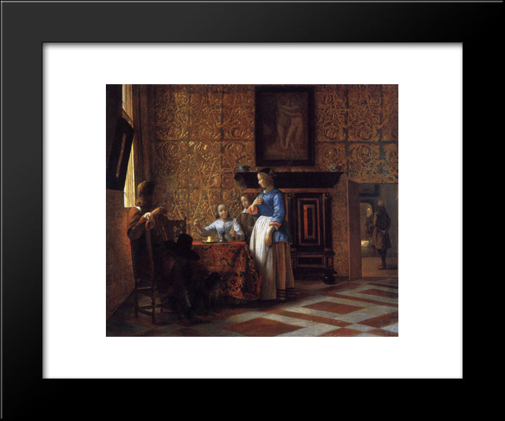 Interior With Figures 20x24 Black Modern Wood Framed Art Print Poster by Hooch, Pieter de