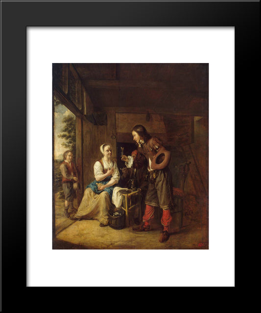 Man Offering A Glass Of Wine To A Woman 20x24 Black Modern Wood Framed Art Print Poster by Hooch, Pieter de