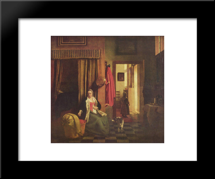 Mother At The Cradle 20x24 Black Modern Wood Framed Art Print Poster by Hooch, Pieter de