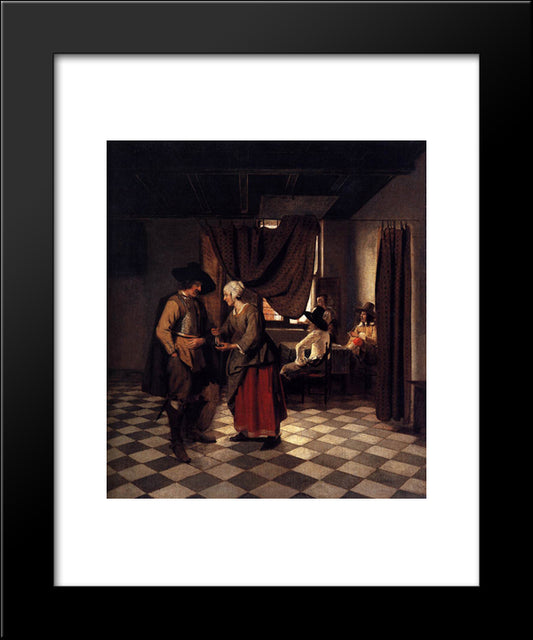 Paying The Hostess 20x24 Black Modern Wood Framed Art Print Poster by Hooch, Pieter de