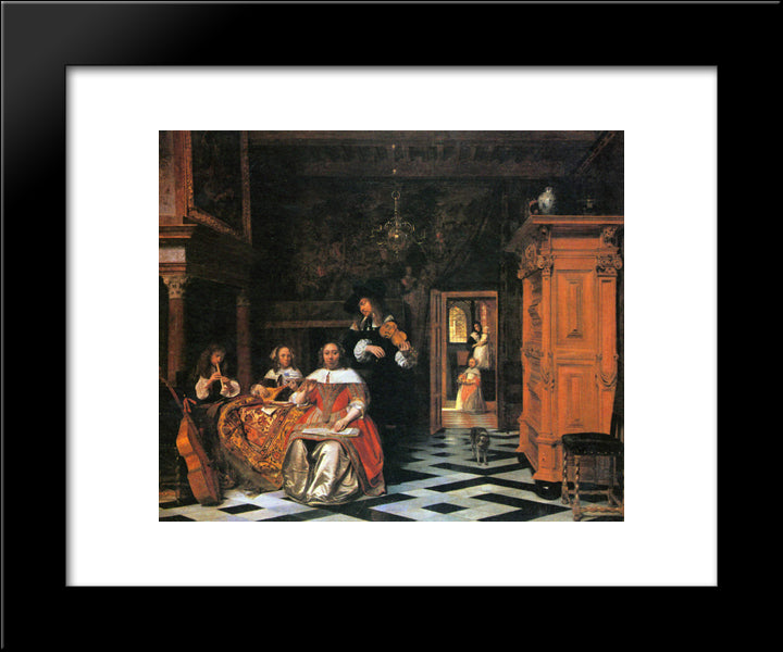 Portrait Of A Family Of Musicians 20x24 Black Modern Wood Framed Art Print Poster by Hooch, Pieter de