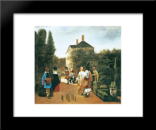 Skittle Players In A Garden 20x24 Black Modern Wood Framed Art Print Poster by Hooch, Pieter de