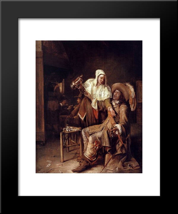 Tavern Scene With Maid Trying To Fill The Glass Of A Cavalier (The Empty Glass) 20x24 Black Modern Wood Framed Art Print Poster by Hooch, Pieter de