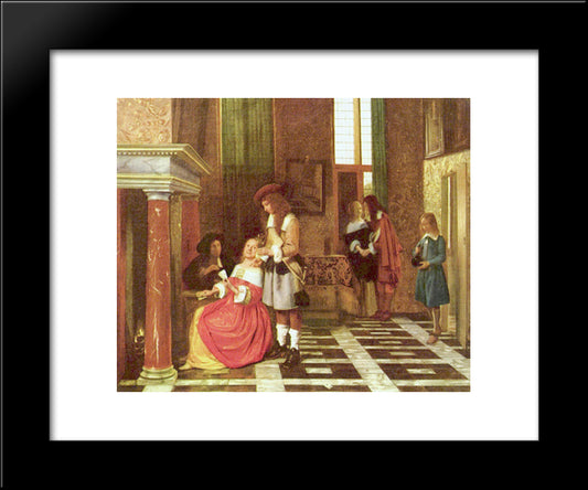 The Card Players 20x24 Black Modern Wood Framed Art Print Poster by Hooch, Pieter de