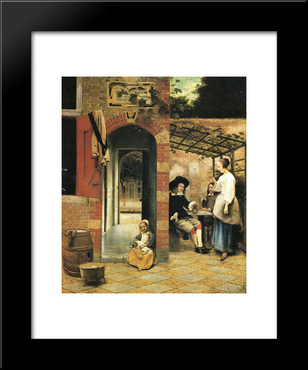 The Courtyard Of A House In Delft 20x24 Black Modern Wood Framed Art Print Poster by Hooch, Pieter de