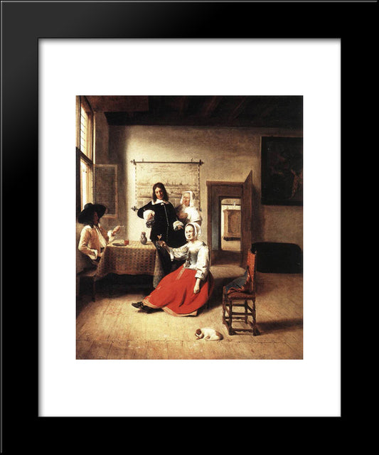 Woman Drinking With Soldiers 20x24 Black Modern Wood Framed Art Print Poster by Hooch, Pieter de