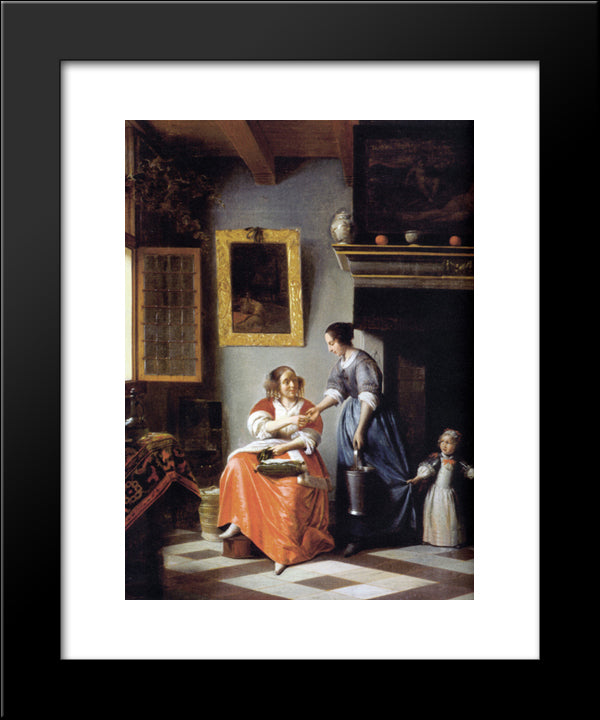 Woman Hands Over Money To Her Servant 20x24 Black Modern Wood Framed Art Print Poster by Hooch, Pieter de